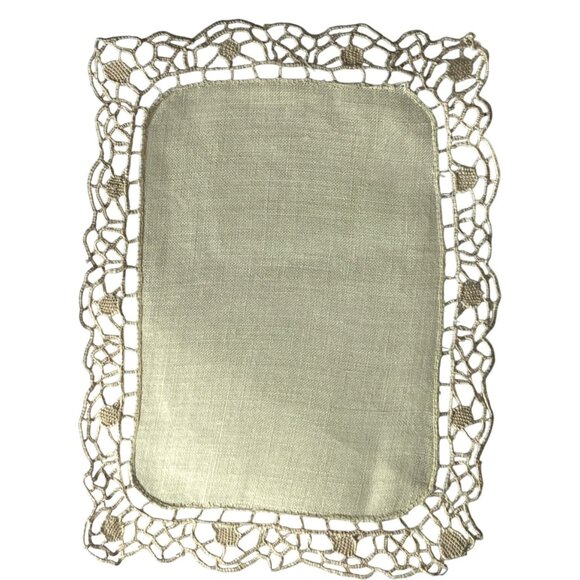 Set Of 10 Pale Yellow Linen & Crochet Doilies 7" X 5.5" Table Decor Wedding - Picture 2 of 13